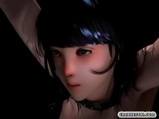 Chained 3D animated girl fingering pussy